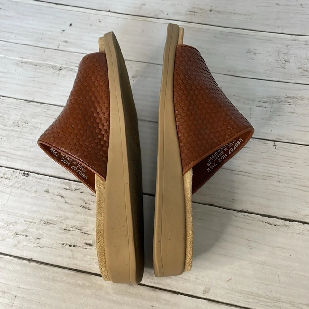 Rockport Brown Woven Ledge Wedge Slide Made in Brazil